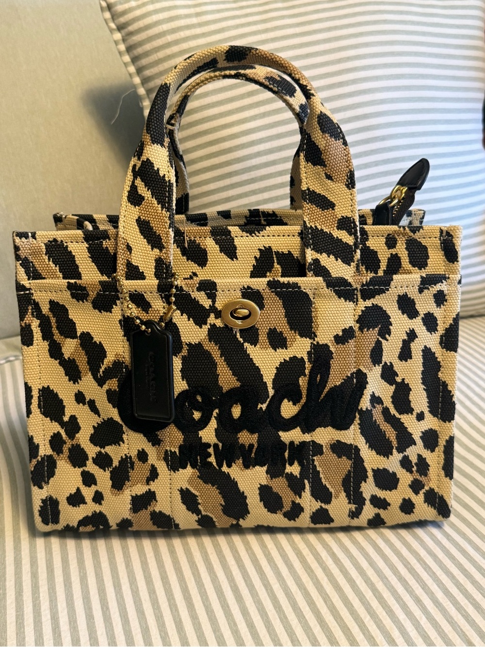 NWT Coach Leopard-Print Canvas Crossbody Bag in Tan and Black.